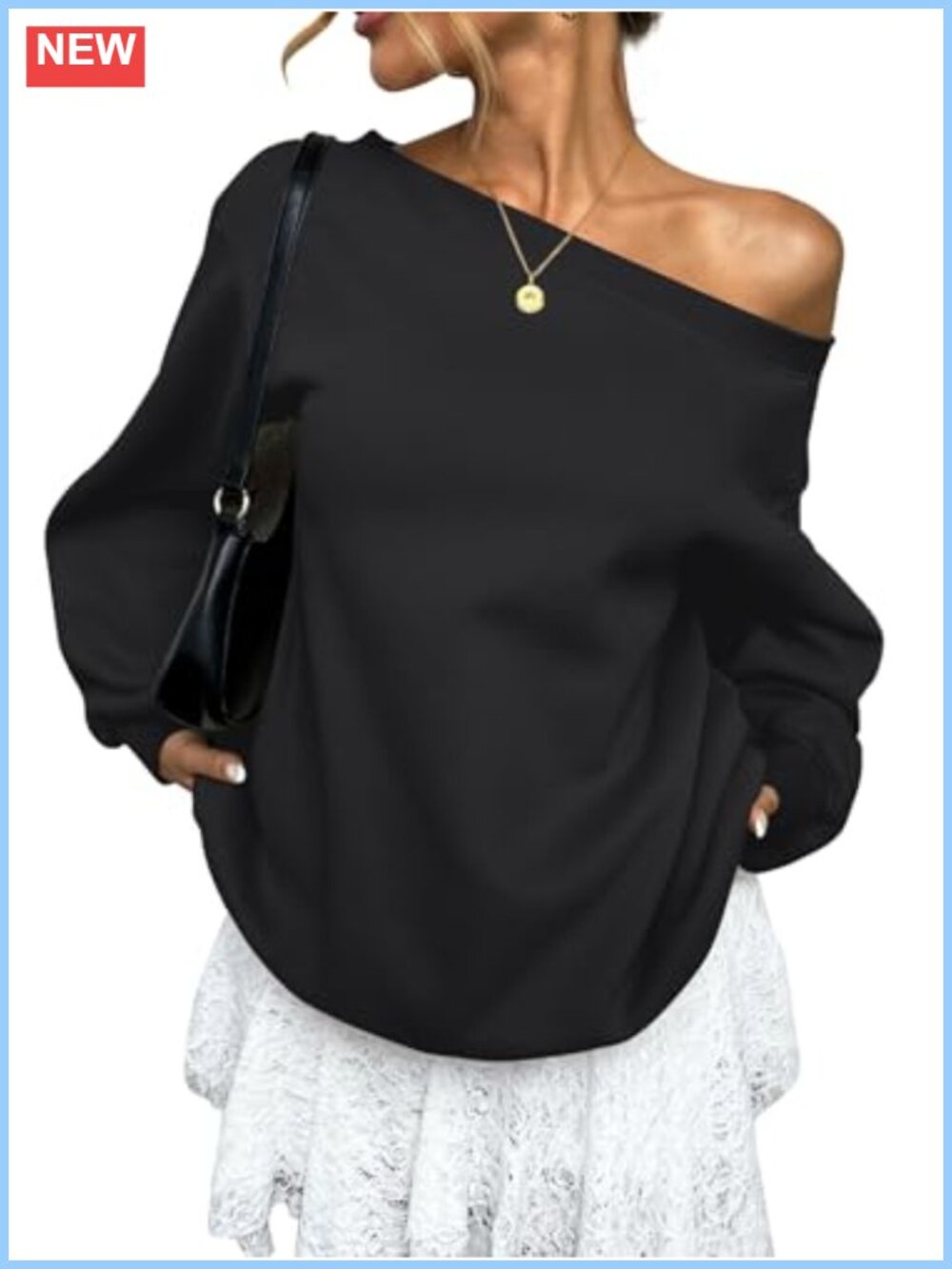 Womens Fleece Oversized Off Shoulder Sweatshirt Pullover Top